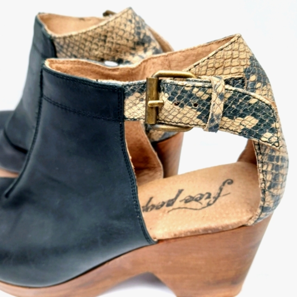FREE PEOPLE Amber Orchard Black & Reptile Platform Ankle Open Clog Bootie EUC - Picture 14 of 16